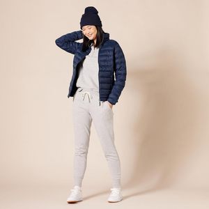 Women's Navy Quilted Jacket Stand Collar <b>Full</b> Sleeve Zipper Closure Solid Color Winter Puffer <b>Coat</b> Regular <b>Length</b> - Product Image 5