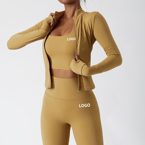 <b>High</b> Waist Three Piece Yoga Set With Compression Leggings Supportive Bra And Lightweight Jacket For Women Fitness And Gym - Product Image 3