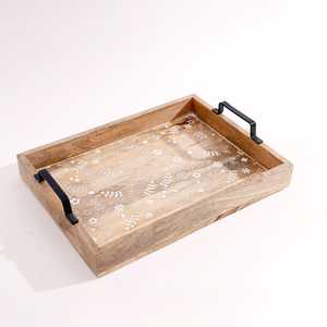 Bandeja de Servir de Madera Rectangular, Pintada a Mano con Diseño Minimalista de Plantas, Bandeja Decorativa Hecha a Mano para Uso Doméstico - Product Image 3