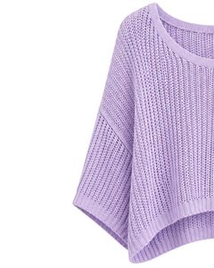 Pull court en tricot ample pour femme, couleur lavande, manches courtes, léger et respirant, idéal pour l'été, style décontracté et tendance - Product Image 4