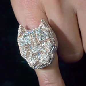 Anillo de compromiso y boda de plata de ley 925 estilo Hip Hop con incrustaciones de moissanita D VVS, unisex, con engaste de púas, estilo rapero, brillante - Product Image 1