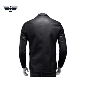 Chaqueta de Otoño EMPIRE TREND WEARS para Hombre, de Cuero Sintético, Corte Entallado, Cuello Camisero, Cierre de un Botón, Color Sólido, Estilo Casual Elegante, con Piel Sintética - Product Image 3