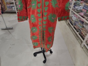 Handmade Finished Long Breathable Eco-Friendly Velvet Bomber Jacket Mandarin Collar Embroidered Sunflower Floral Knitted <b>gift</b> - Product Image 5