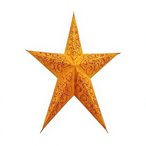 Eco Friendly Yellow Paper <b>Star</b> Lantern 60 cm with Embroidery Design Traditional Christmas Decor Reusable Indian Handicraft - Product Image 1