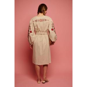 Vestido Midi de Lino Beige Bordado para Mujer, Ecológico, Lavable, con Cinturón Étnico y Manga Larga, Estilo Kurti, Venta al Por Mayor - Product Image 4