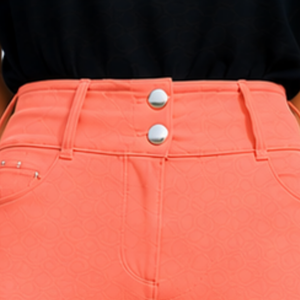Leggings d'équitation taille haute pour femmes, couleur orange corail, tissu texturé extensible, avec poches avant - Product Image 5