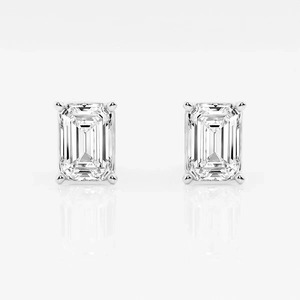 <b>Emerald</b> Cut Diamond <b>Stud</b> <b>Earrings</b> 925 Silver Claw Setting Classic Women's Engagement Jewelry GIA Certified - Product Image 1