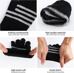 Gorro de Punto a Rayas 100% Acrílico, Gorro de Invierno para Hombre, Estilo Casual, Diseño de Bloques de Color Blanco y Negro, Unisex, Talla Adulto - Product Image 4