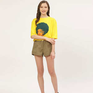 Camiseta Corta Ecológica para Mujer con Estampado Afro, Corte Regular, Informal, Moda Primavera, Colores Personalizables - Product Image 5