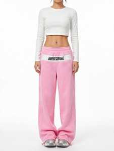 Pantalon de jogging décontracté rose en polaire ONETEN APPAREL pour homme, taille élastique, coupe large, imprimé par transfert thermique, idéal pour l'hiver - Product Image 1