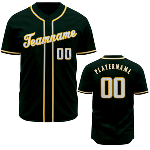 Maillot de baseball vert foncé à manches courtes, boutonné, uniforme d'équipe personnalisé, respirant, en polyester, chemise de sport athlétique - Product Image 1