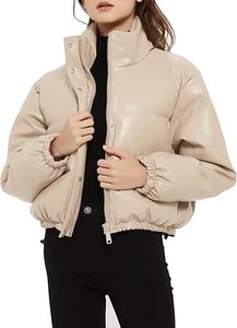 Veste courte matelassée en similicuir crème pour femme, col montant, chaude, pour l'hiver, vente en gros - Product Image 4