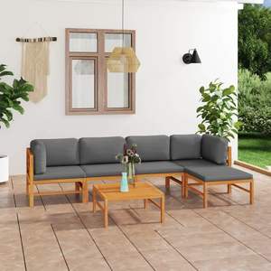 Conjunto de Muebles de Jardín de Madera de Teca Sólida Mediana en Gris y Madera Natural para Patio - Product Image 1