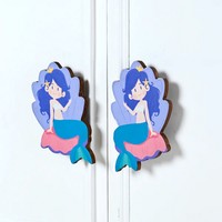 Tiradores de Madera de Acacia Decorativos al por Mayor para Cajones Infantiles, Tiradores de Gabinete con Diseño de Sirena para Guardería, Tiradores de Puerta para Niños