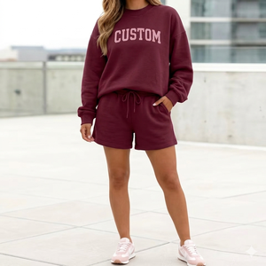 Ensemble deux pièces pour femmes, haut à col roulé et short, hiver, tissu polaire, style streetwear, design écologique - Product Image 1