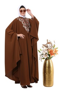 Stylish Ethnic High Neck Embroidered <b>Ankle</b> Length Abaya for Women Polyester Fabric Breathable Lightweight Long Sleeve - Product Image 4