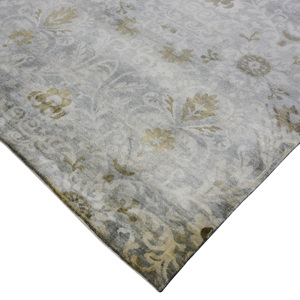 Alfombra Artesanal de Lana y Seda de Pelo Corto, Color Gris Plateado, para Sala de Estar Transicional con Diseño Damasco Champán - Product Image 4
