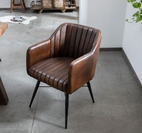 Chaise de salle à manger en cuir véritable de qualité supérieure avec revêtement capitonné à canaux verticaux, chaise d'appoint moderne pour la maison, le restaurant, le café
