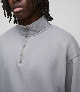 Custom Relaxed Fit Comfortable Half <b>Zip</b> <b>up</b> Stand Collar Drop Sleeve Quarter <b>Zip</b> Plain Cotton Polyester Sweatshirt Men - Product Image 3