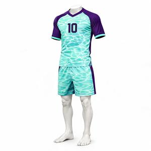 Uniforme de Rugby Sublimado para Hombre, Conjunto de Camiseta Número 10, Color Verde Azulado y Morado, Cuello en V, Manga Corta, Absorbe la Humedad, Uniforme de Verano - Product Image 1