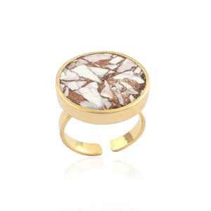 Anillo de turquesa azul cobrizo hecho a mano, ajustable, de plata de ley 925, chapado en oro de 14 quilates, joyería bohemia con piedras preciosas para mujer - Product Image 3