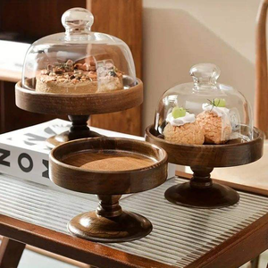 Support à gâteau en bois naturel, présentoir à dessert rustique - Product Image 1