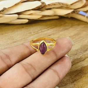 Anillo de Amatista con Diseño Único, Estilo Boho, Plata, Certificado, Joyería de Latón para Mujer, Chapado en Oro de 18k, Delicado Solitario Marquise - Product Image 4