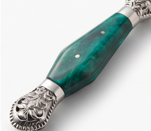 Stainless Steel <b>Cheese</b> <b>Knife</b> <b>Set</b> With Green Marble Handles And Ornate Silver Accents For Serving Use And Cutting Use - Product Image 3