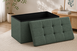 Banc de rangement en tissu capitonné vert, design moderne pour salon, meubles de maison - Product Image 4