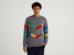 Pull en laine acrylique gris pour homme avec motif géométrique, manches longues, collection automne 2027 - Product Image 6