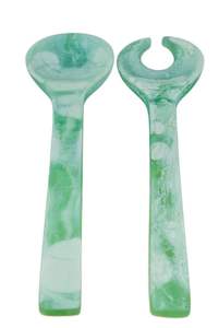 Ensemble de service à salade en résine écologique fait main, 2 pièces, cuillère et fourchette vertes, ustensiles pour la cuisine et la table à manger - Product Image 5