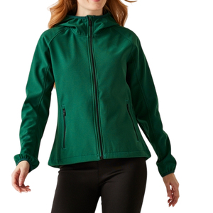 Veste polaire verte à capuche pour femme, manches longues, fermeture éclair, couleur unie, style décontracté, longueur normale, vêtement d'extérieur pour l'automne - Product Image 1
