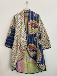Chaqueta Larga Reversible de Algodón Acolchado con Estampado Kantha, Ecológica, para Otoño - Product Image 5