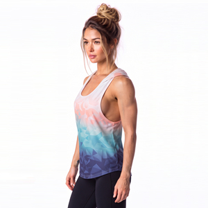 Lightweight Printed Hooded Tank Top <b>Women</b> Quick Dry Gym Workout Stringer Sleeveless Fitness Wear Hoodie Ladies Y-Line Hood Top - Product Image 4