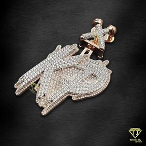 Collar de lujo con colgante de letra personalizada KP, con diamantes de moissanita, estilo hip hop, para hombre. - Product Image 3
