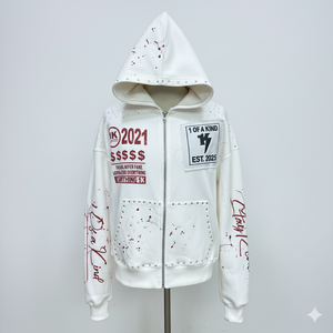 Sudadera con capucha para hombre, 100% algodón, con cremallera, estampado digital personalizado y parche bordado, 450 g/m², cómoda y transpirable. - Product Image 5