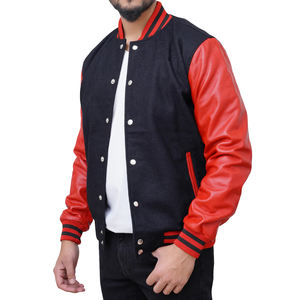 Veste de baseball personnalisée avec logo brodé, manches en cuir, veste de baseball en laine pour hommes - Product Image 4