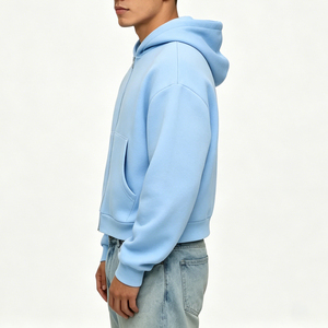 Sudadera con Capucha Extra Grande para Hombre, Color Azul Claro, Informal, de Forro Polar, Color Sólido, con Bolsillos, Manga Larga, Invierno, Ecológica - Product Image 3
