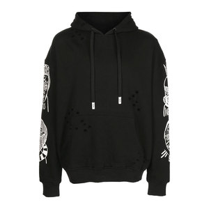 Sudadera con Capucha para Hombre, Negra, Corte Regular, con Detalles Desgastados, Estilo Casual Urbano, Resistente al Viento y Transpirable, con Bolsillo - Product Image 1
