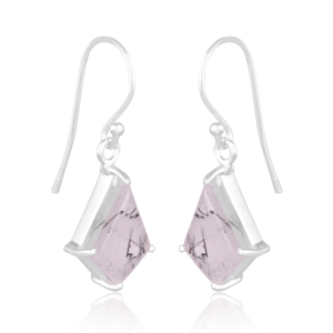 Pendientes Largos de Plata de Ley 925 con Diseño Clásico de Gema de Rutilo Negro en Forma de Cometa para Mujer - Product Image 3