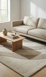 Alfombra Moderna de Lana Anudada a Mano, Diseño Abstracto Neutro, Antideslizante, Suave y Contemporánea para Sala de Estar o Dormitorio - Product Image 3