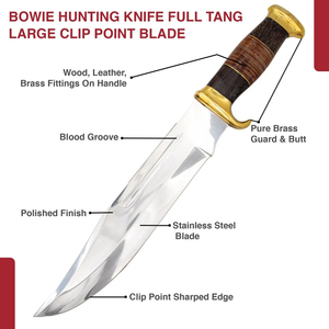 Couteau de chasse Bowie Crocodile Dundee en acier au carbone fait main sur mesure, manche en cuir, lame droite de 18 pouces, pointe tombante, épaisseur 0,5 mm, par UA Supplies - Product Image 2