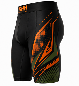 Custom Men Compression Shorts Black Orange Quick Dry Stretch Gym Running Training Sports Base Layer Tights OEM Private Label Man - Product Image 3