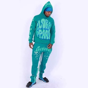 Conjunto de Sudadera y Pantalones Deportivos Personalizados con Estampado Puff: Sudadera Corta con Capucha y Pantalones Acampanados, Pantalones Deportivos Apilados con Estampado Puff - Product Image 2