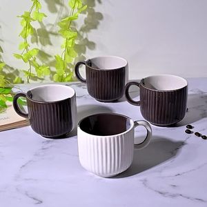 Brown & White Ribbed Ceramic Tea <b>Cup</b> <b>Set</b> of 4 - Product Image 5