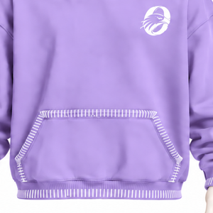 Lavender Stitched Border Distressed Pullover <b>Hoodie</b> <b>Oversized</b> Sweatshirt Contrast <b>Stitch</b> Kangaroo Pocket Casual Streetwear Appar - Product Image 6