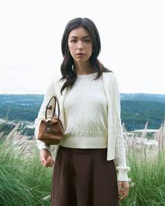 Cárdigan de Punto Trenzado de Manga Larga para Mujer, de Alta Calidad, Corte Ajustado, 100% Algodón, Antiarrugas, Cuello Redondo, Informal, para Invierno - Product Image 3