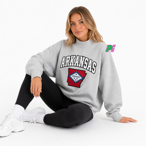 Sudadera de cuello alto para mujer, gris, con estampado del mapa del estado de Arkansas, corte regular, para otoño, con diseño de letras - Product Image 4