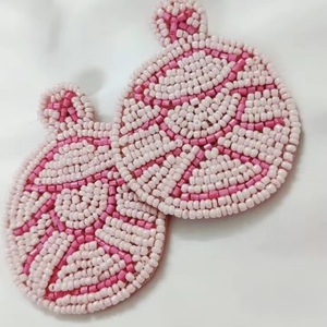 Handmade Beaded Cactus Landscape Parrot Stud Earrings Embellished Glass Beads Cotton Customized Color CRYSTAL <b>CRAFT</b> - Product Image 3