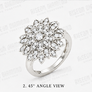 Impresionante Anillo de Diamantes con Diseño Floral en Oro Blanco, Intrincado Diseño de Flor Desplegable, Patrón Marquise Premium, Regalo de Lujo - Product Image 2